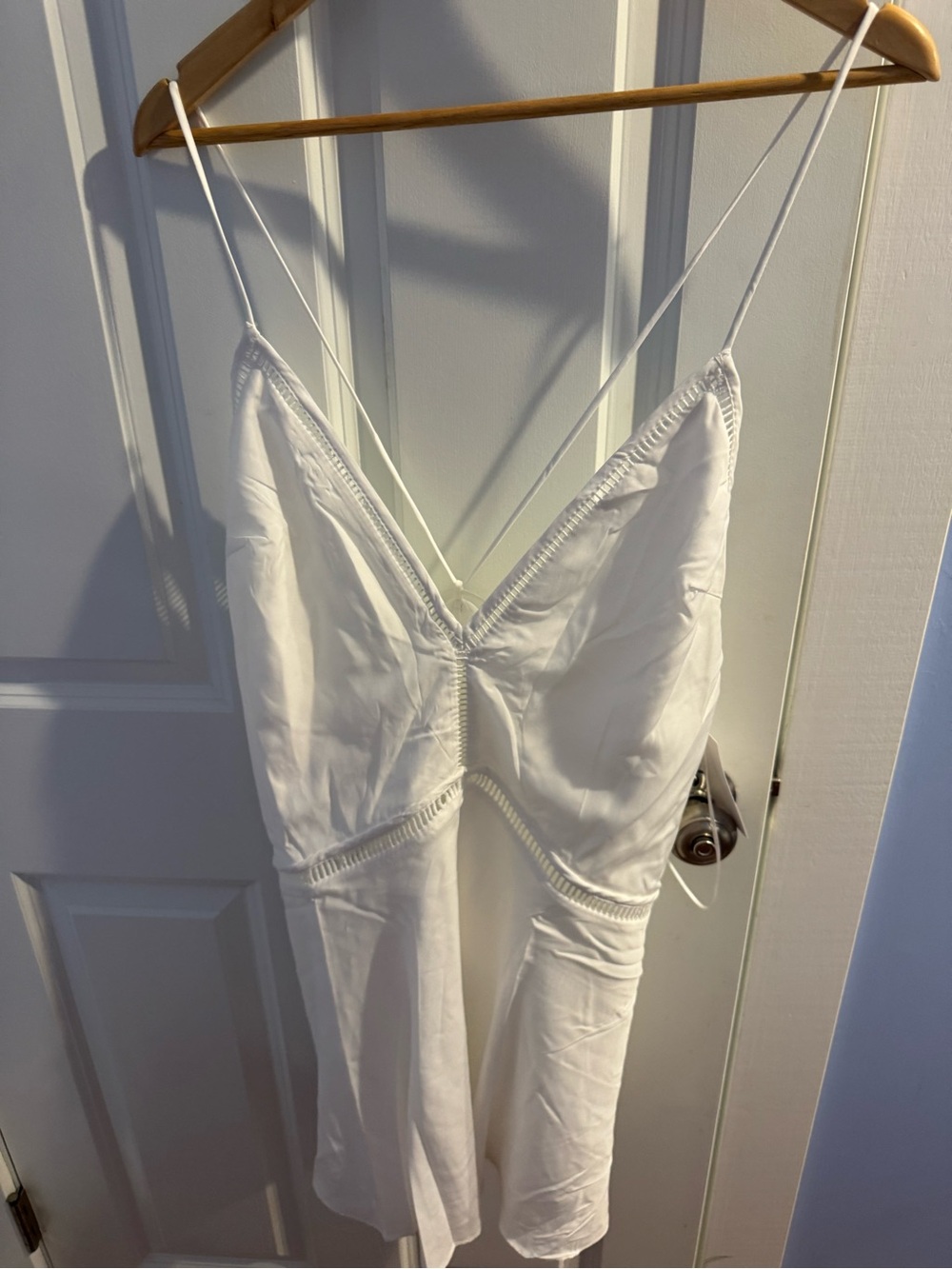 White Spaghetti-Strap Mini Dress with V-Neck